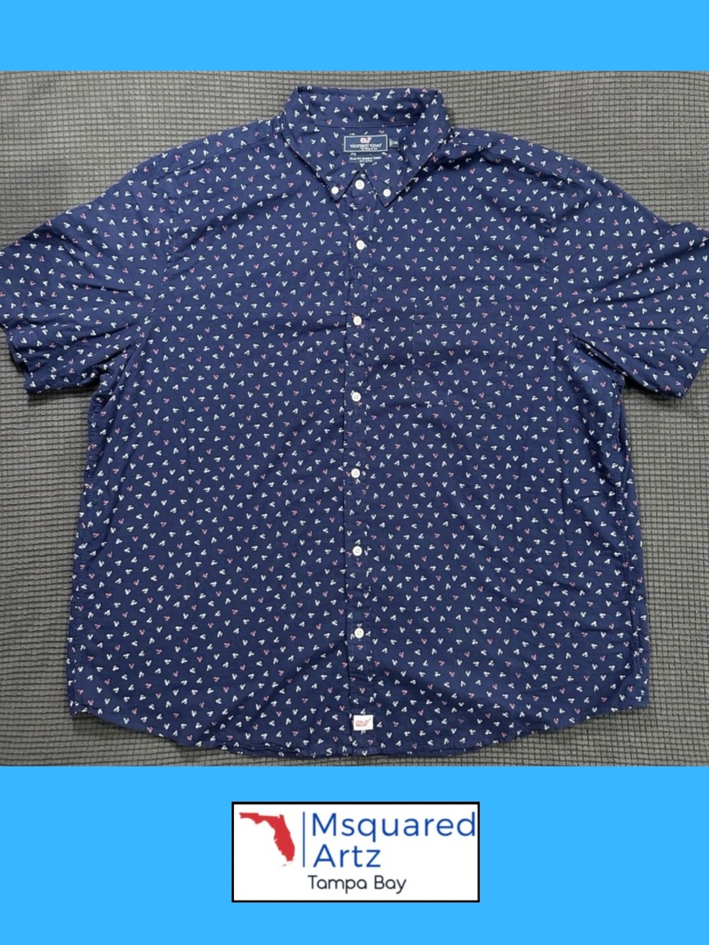 Vineyard Vines Murray Shirt Mens XXL Navy Fishing Hooks Print Slim Fit Button